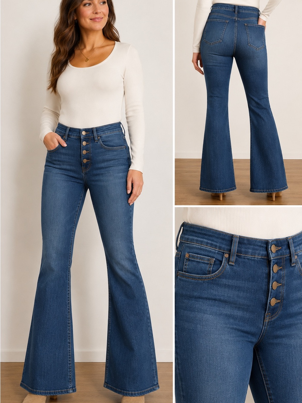 Boden Button Fly Flare Jeans US 12 Dark Wash High Rise Denim